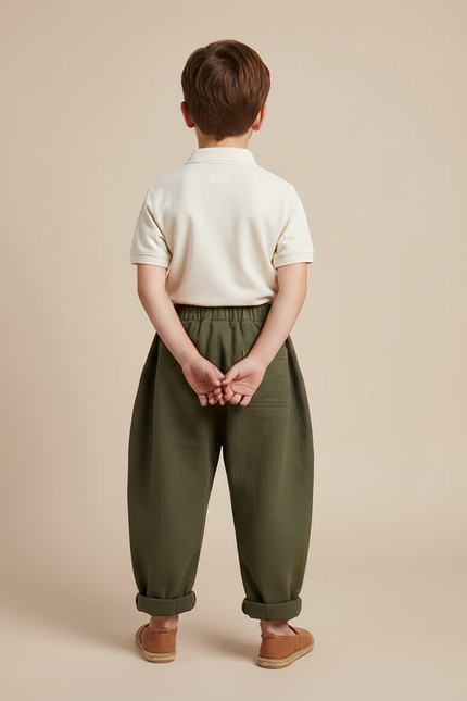Pantalon Baggy Vert Olive Coton Ample Décontracté Enfant - Kaki Lin - vue 2
