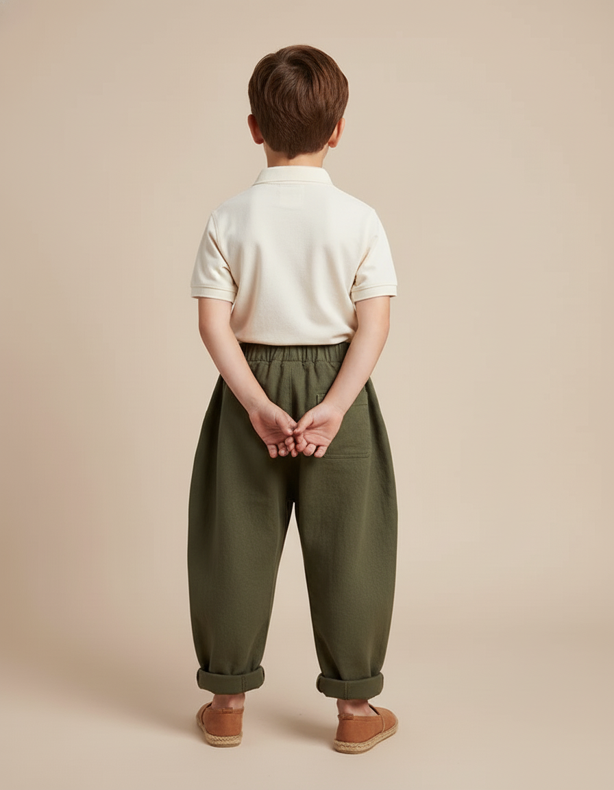 Pantalon Baggy Vert Olive Coton Ample Décontracté Enfant - Kaki Lin - vue 2