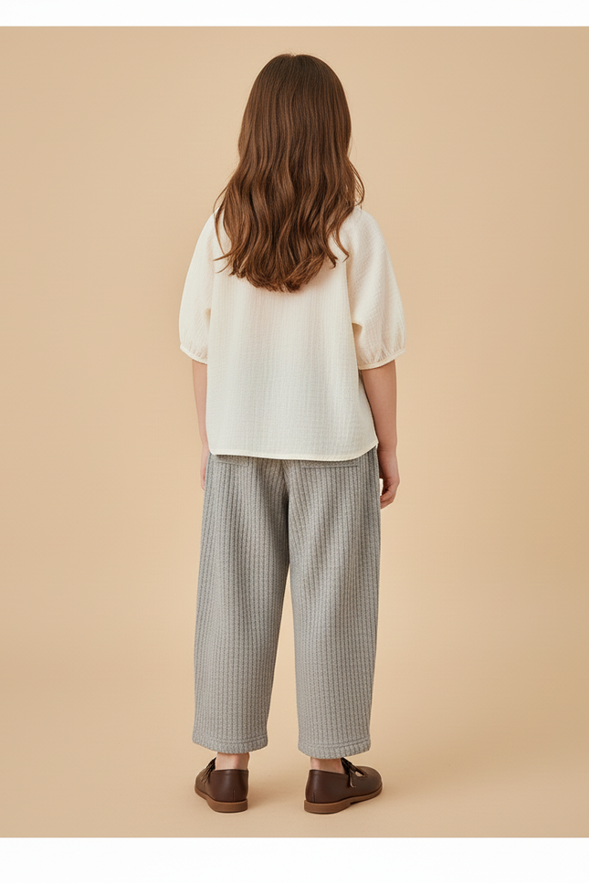 Pantalon Baggy Gris Côtelé Ample Cordon Enfant - Cordé - vue 2