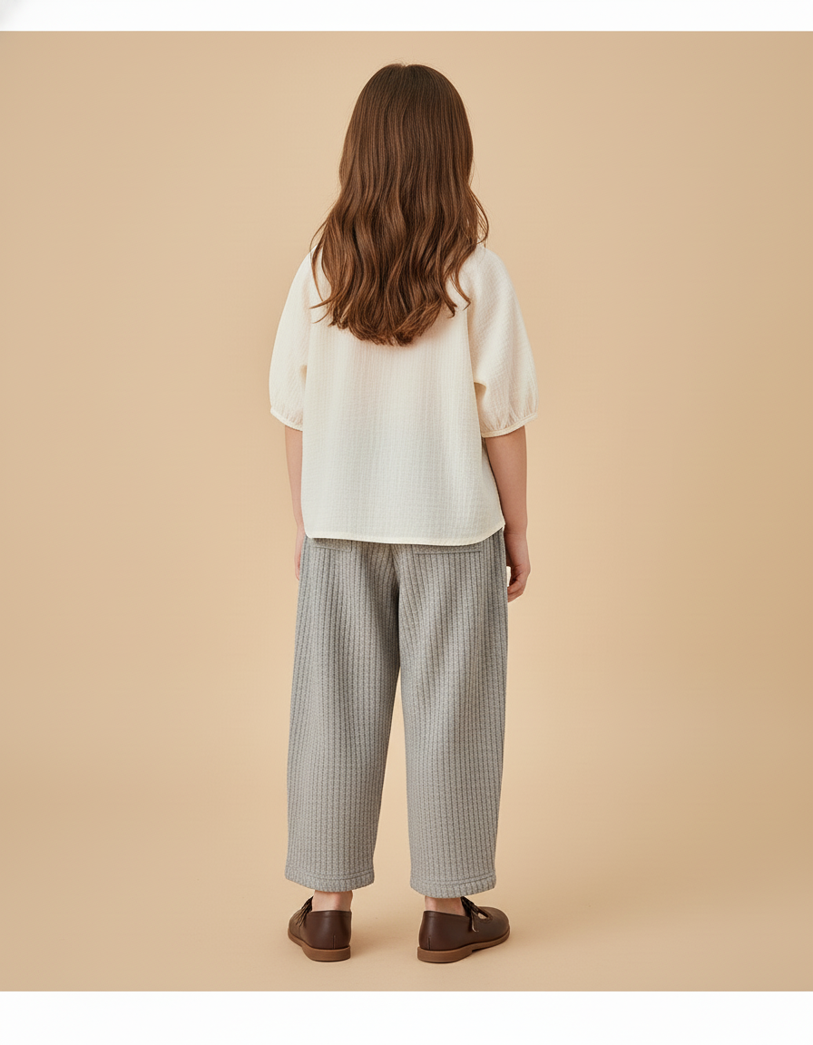 Pantalon Baggy Gris Côtelé Ample Cordon Enfant - Cordé - vue 2