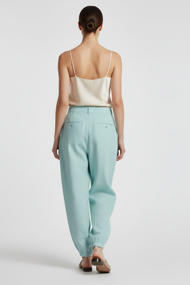 Pantalon Baggy Lin Plissé Ample Cheville Femme - Vert - vue 2