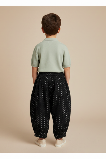 Pantalon Baggy Noir Pois Blanc Ample Coton Garçon - vue 2