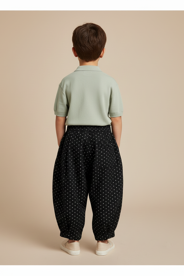 Pantalon Baggy Noir Pois Blanc Ample Coton Garçon - vue 2