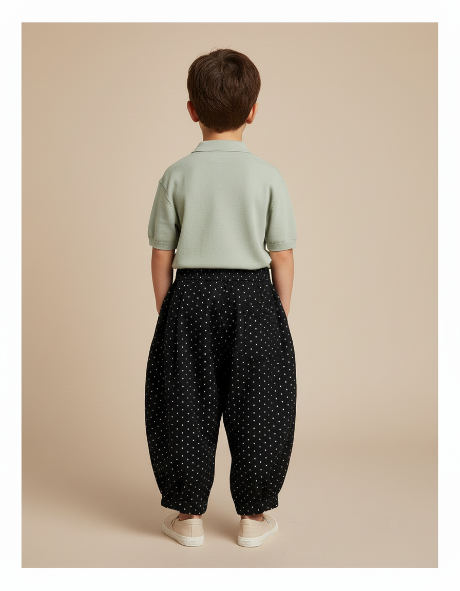 Pantalon Baggy Noir Pois Blanc Ample Coton Garçon - vue 2