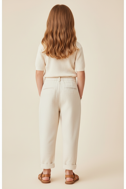 Pantalon Baggy Crème Coton Décontracté Enfant Pince - Beige - vue 2