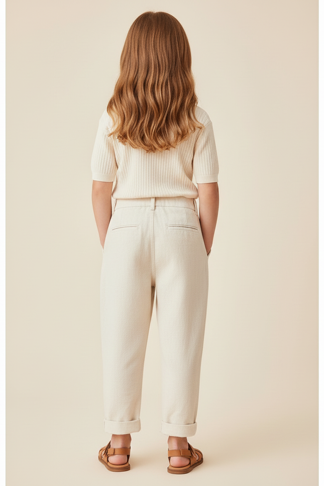 Pantalon Baggy Crème Coton Décontracté Enfant Pince - Beige - vue 2