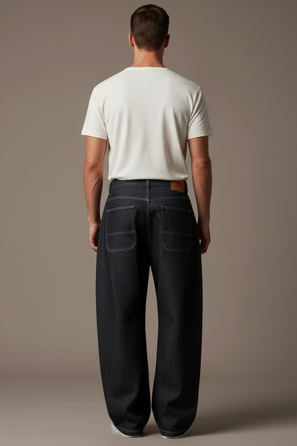 Pantalon Baggy Jean Denim Ample Boutonné Noir Homme - vue 2