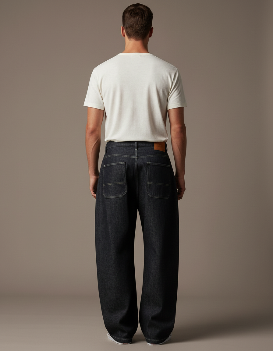 Pantalon Baggy Jean Denim Ample Boutonné Noir Homme - vue 2