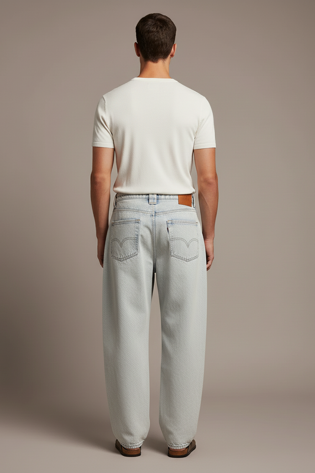 Pantalon Baggy Jean Bleu Clair Brodé Ample Décontracté - vue 2
