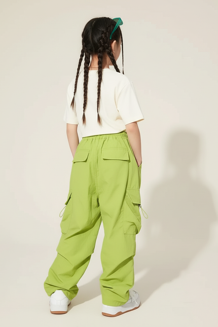 Pantalon Baggy Vert Fluorescent Cargo Ample Enfant - Polyester - vue 2