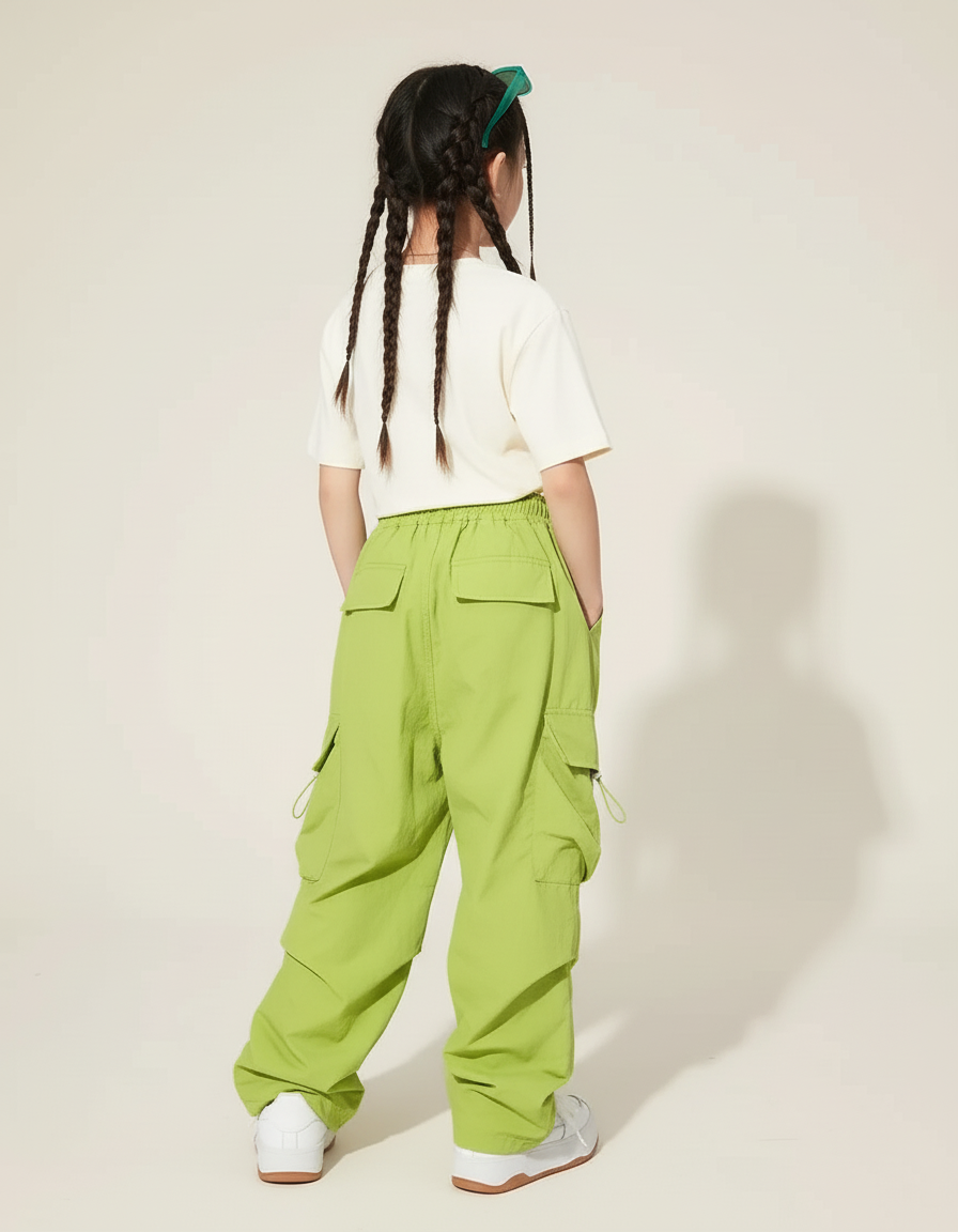 Pantalon Baggy Vert Fluorescent Cargo Ample Enfant - Polyester - vue 2