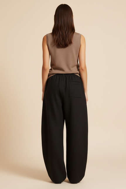 Pantalon Baggy Noir Ample Étoiles Dorées Cordon Femme - Molleton - vue 2