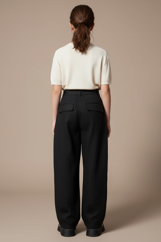 Pantalon Baggy Noir Cargo Décontracté Ample Fille - Lin - vue 2