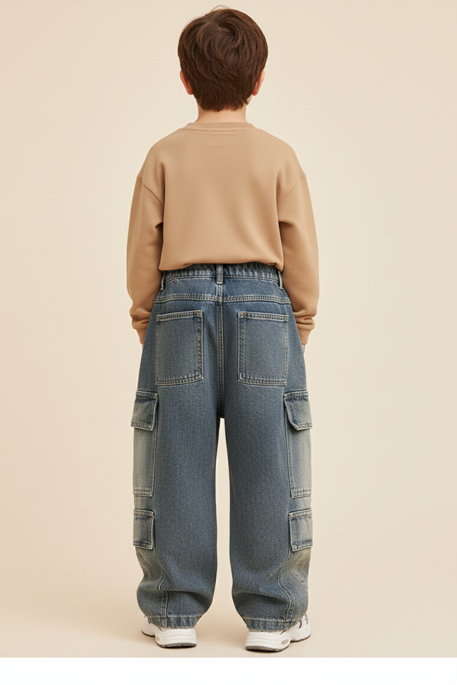 Pantalon Baggy Garçon Bleu Cargo Denim - Jean - vue 2