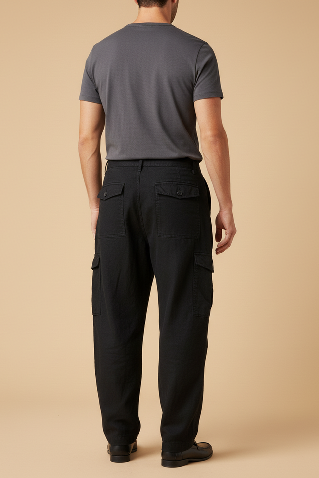 Pantalon Baggy Noir Cargo Ample Coton Décontracté Homme - Toile - vue 2