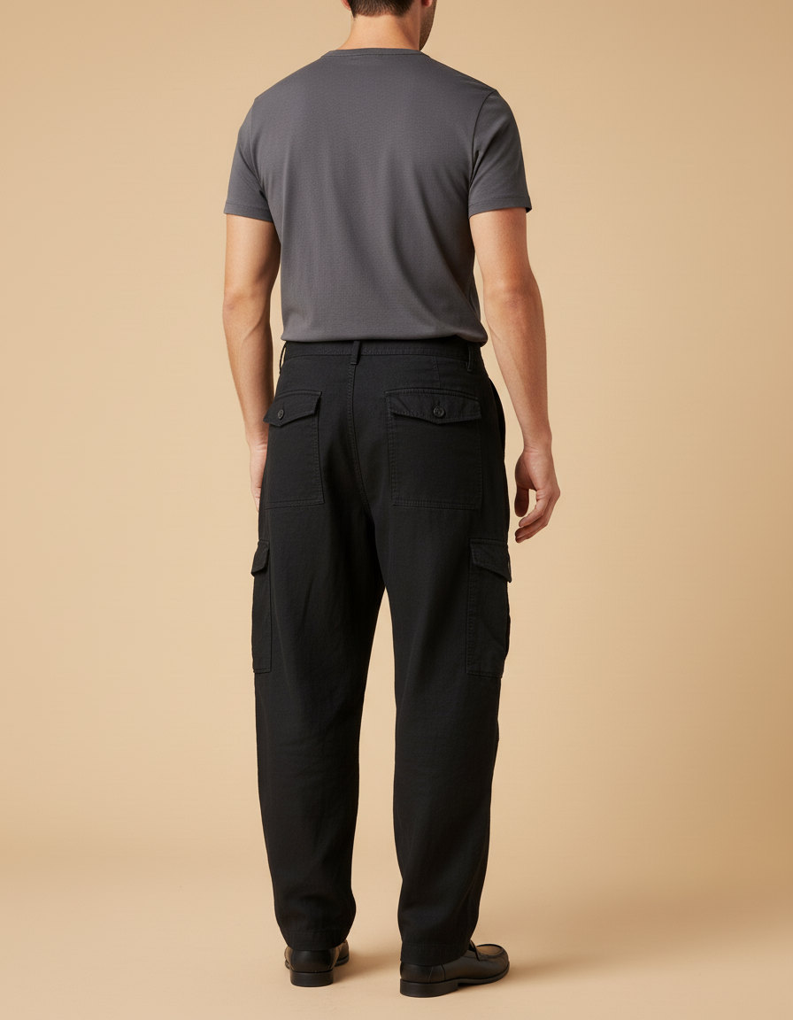 Pantalon Baggy Noir Cargo Ample Coton Décontracté Homme - Toile - vue 2