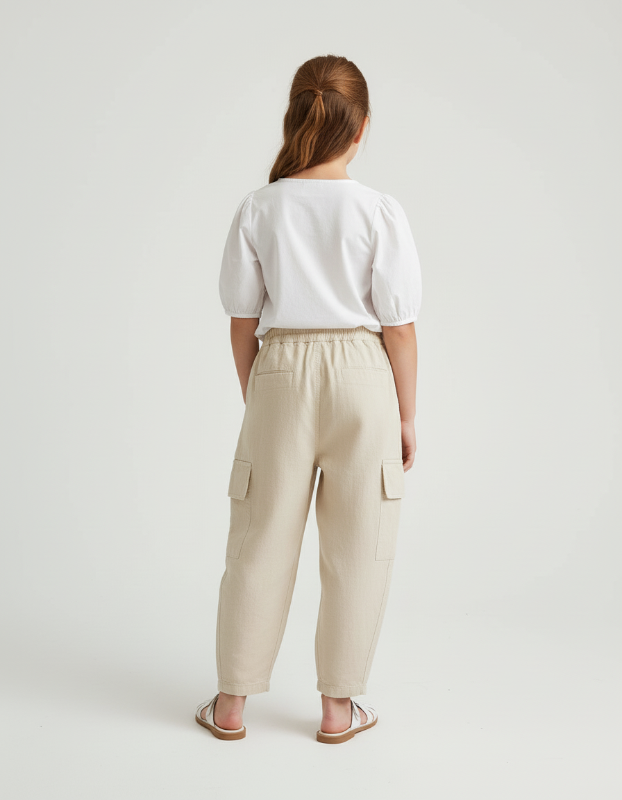 Pantalon Baggy Beige Cargo Coton Ample Enfant - vue 2