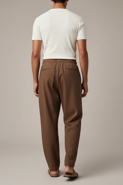 Pantalon Baggy Marron Ample Plissé Cordon Homme - Laine - vue 2