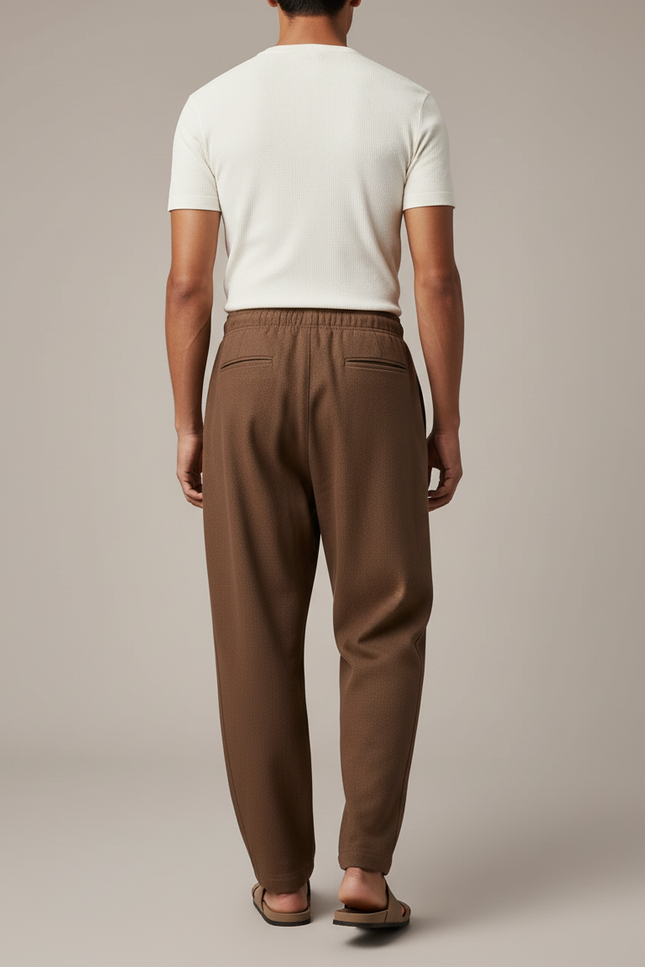 Pantalon Baggy Marron Ample Plissé Cordon Homme - Laine - vue 2