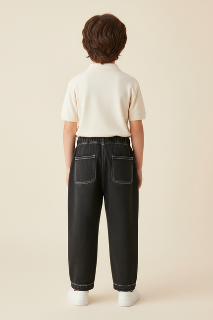 Pantalon Baggy Noir Ample Coton Denim Garçon - Jean - vue 2