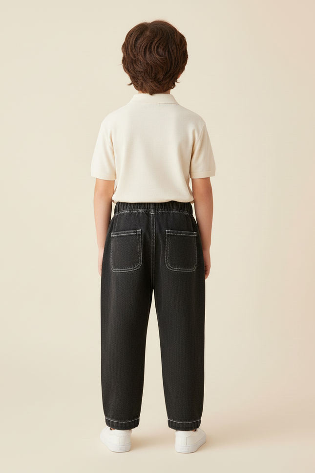 Pantalon Baggy Noir Ample Coton Denim Garçon - Jean - vue 2