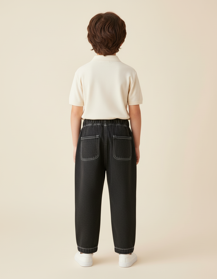 Pantalon Baggy Noir Ample Coton Denim Garçon - Jean - vue 2