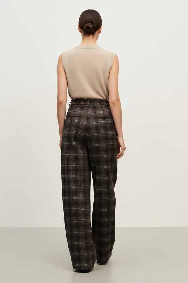 Pantalon Baggy Marron Plaid Ample Décontracté Fluide - Tweed - vue 2