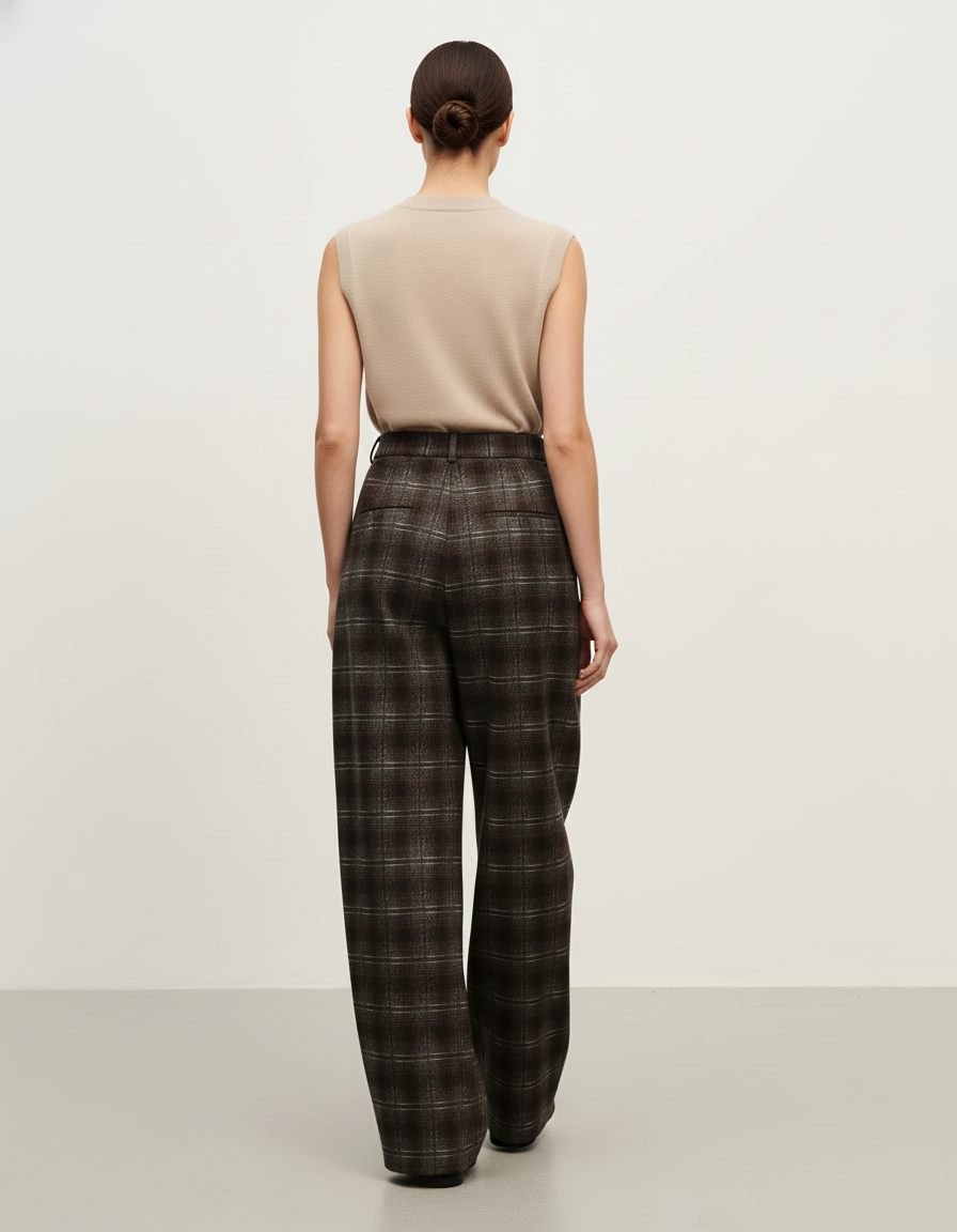 Pantalon Baggy Marron Plaid Ample Décontracté Fluide - Tweed - vue 2