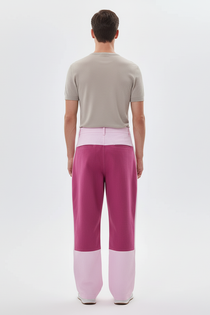 Pantalon Baggy Rose Bicolore Ample Patchwork Décontracté - Coton - vue 2