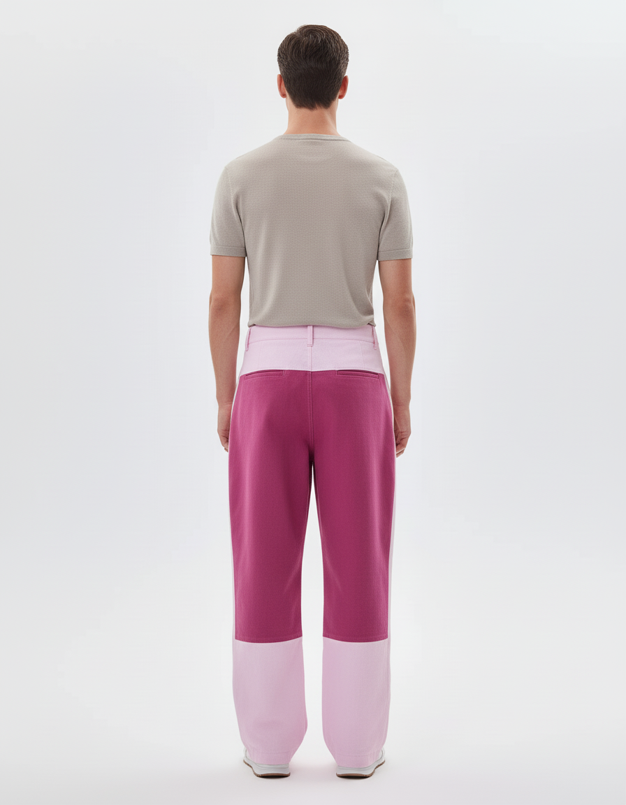 Pantalon Baggy Rose Bicolore Ample Patchwork Décontracté - Coton - vue 2