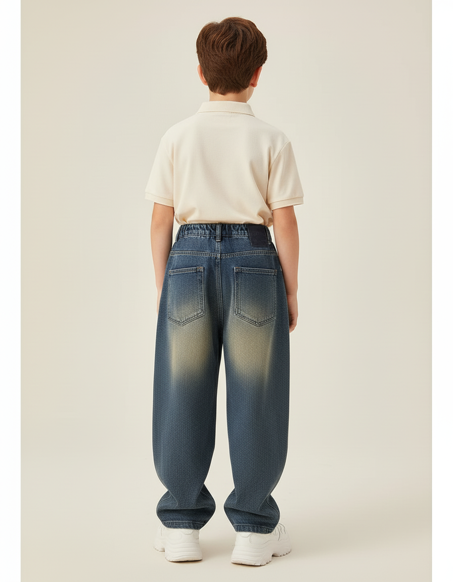 Pantalon Baggy Jean Dégradé Ample Garçon Décontracté - Bleu - vue 2