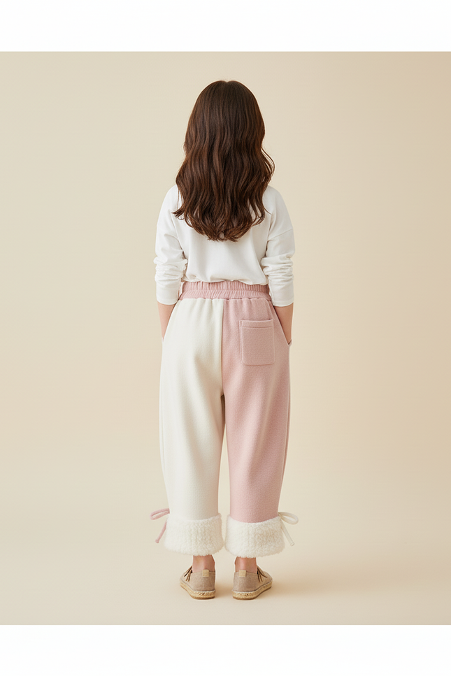 Pantalon Baggy Bicolore Rose Blanc Chaud Hiver Fille - Multicolore Molleton - vue 2