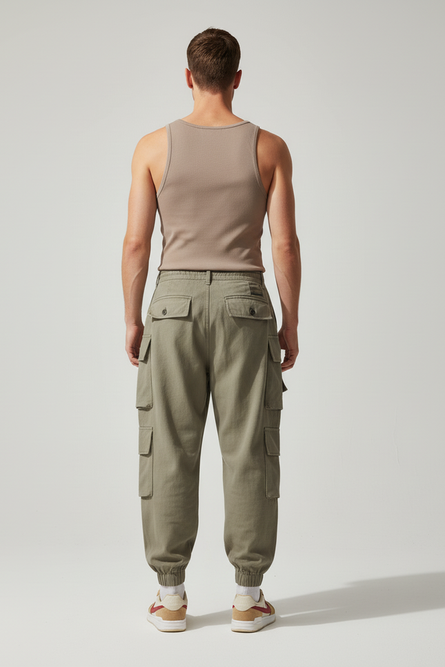 Pantalon Baggy Kaki Cargo Multi-Poches Décontracté Homme - Toile - vue 2