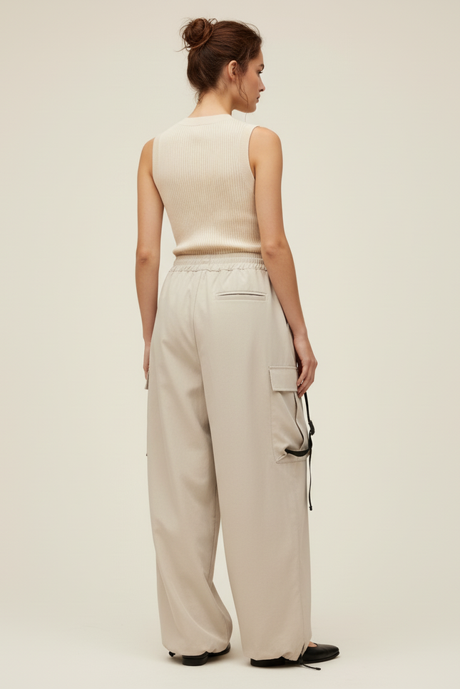 Pantalon Baggy Beige Ample Cargo Décontracté Femme - Polyester - vue 2