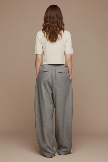 Pantalon Baggy Gris Ample Décontracté Texturé Femme - Tweed - vue 2