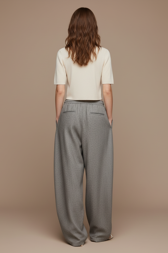 Pantalon Baggy Gris Ample Décontracté Texturé Femme - Tweed - vue 2