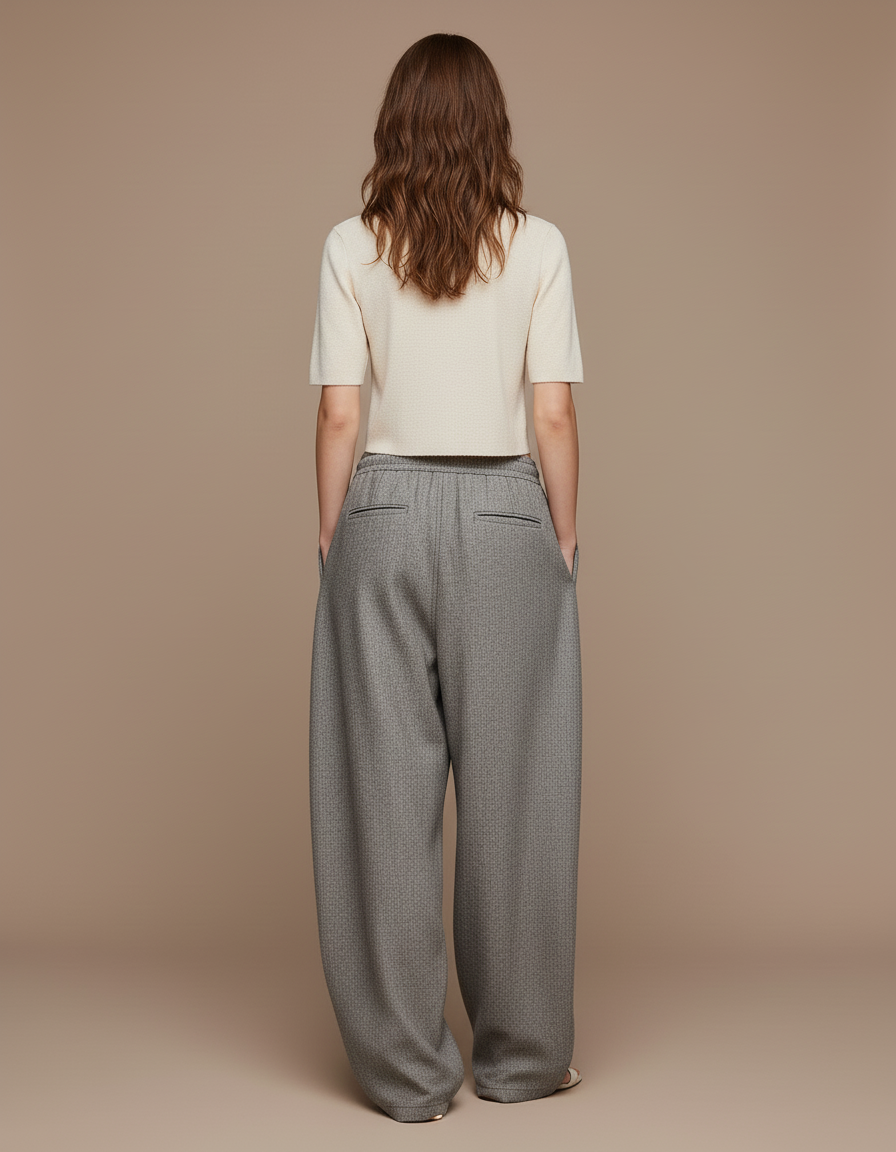 Pantalon Baggy Gris Ample Décontracté Texturé Femme - Tweed - vue 2
