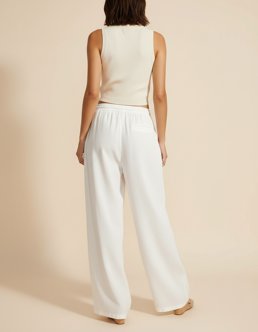 Pantalon Baggy Blanc Lin Ample Fluide Femme - vue 2