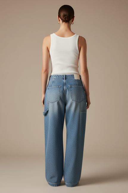 Pantalon Baggy Jean Bleu Délavé Ample Plissé - vue 2