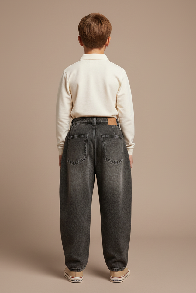 Pantalon Baggy Jean Gris Ample Enfant Coton - vue 2