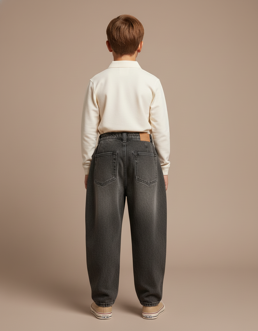Pantalon Baggy Jean Gris Ample Enfant Coton - vue 2