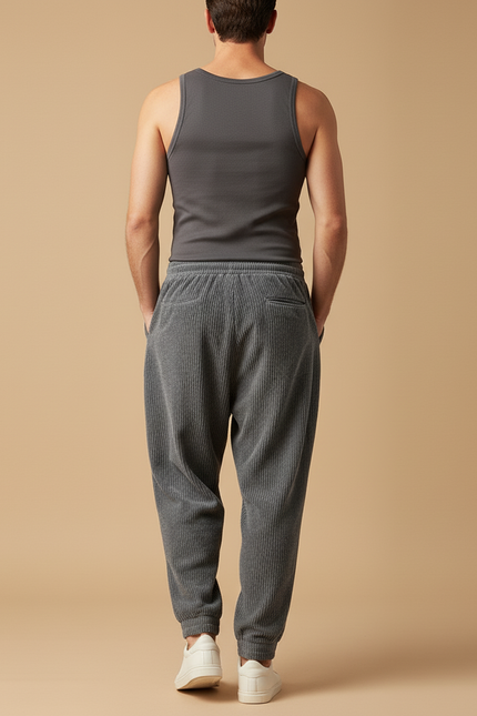 Pantalon Velours Baggy Homme - Gris Cordé - vue 2