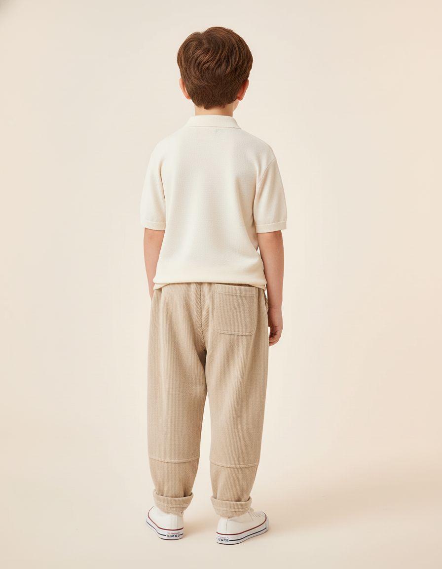 Pantalon Baggy Beige Côtelé Ample Coton Enfant - Cordé - vue 2