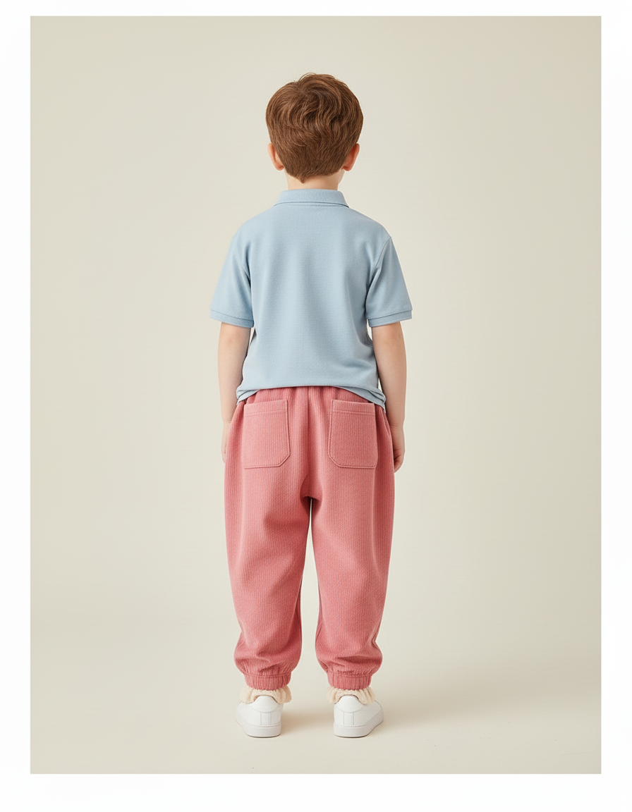 Pantalon Baggy Rose Côtelé Ourson Épais Enfant - Cordé - vue 2