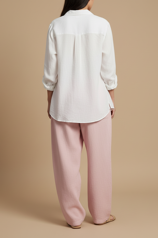 Pantalon Baggy Rose Ample Décontracté Fluide Femme - Lin - vue 2