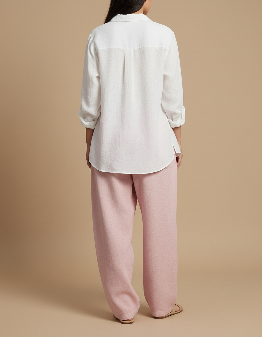 Pantalon Baggy Rose Ample Décontracté Fluide Femme - Lin - vue 2