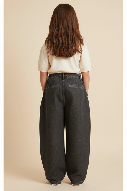 Pantalon Baggy Gris Foncé Ample Plissé Unisexe - Jean - vue 2