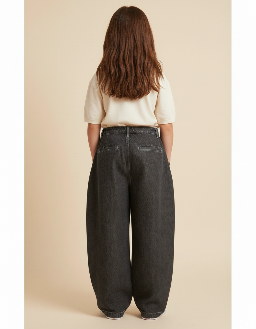 Pantalon Baggy Gris Foncé Ample Plissé Unisexe - Jean - vue 2