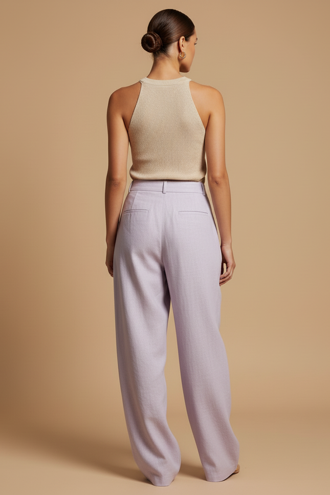 Pantalon Baggy Lavande Ample Lin Plissé Fluide - Violet - vue 2
