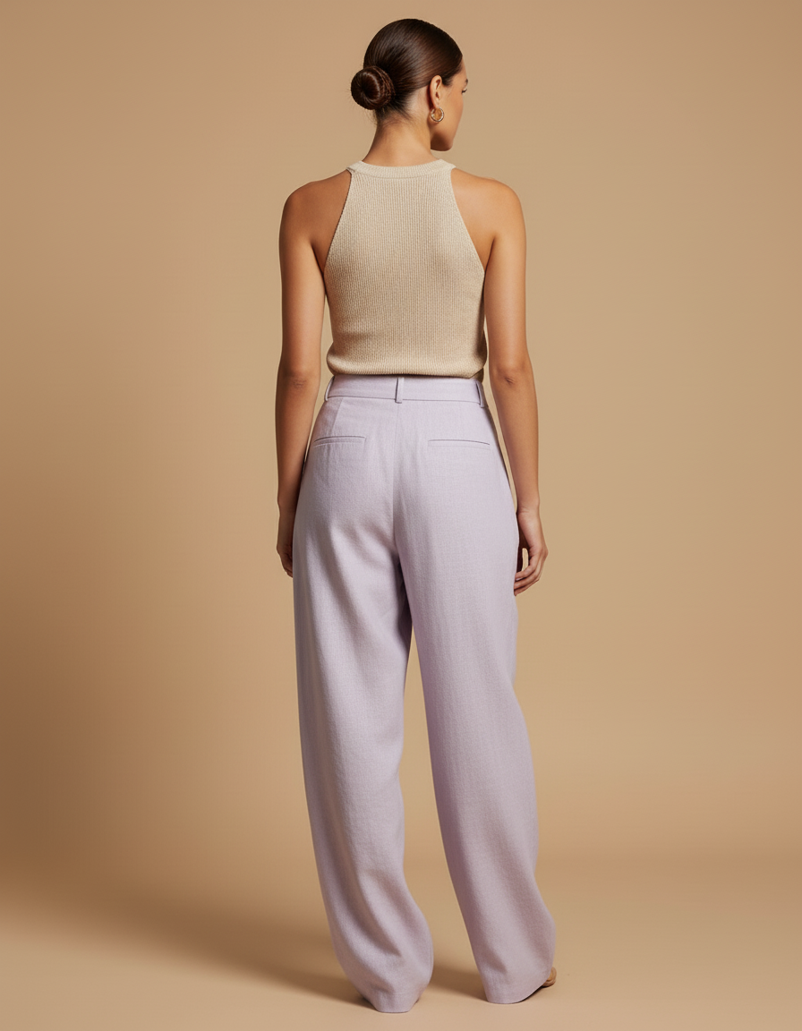 Pantalon Baggy Lavande Ample Lin Plissé Fluide - Violet - vue 2